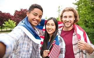 student visas group of students with American flag