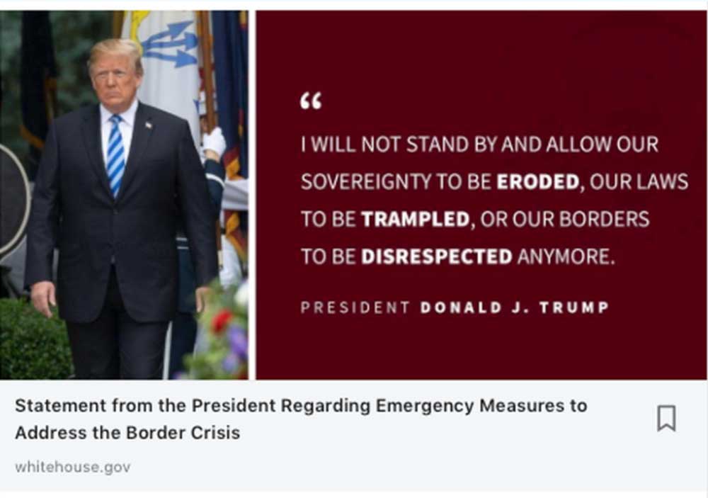 Statement from President Trump Regarding Emergency Measures to Address the Border Crisis