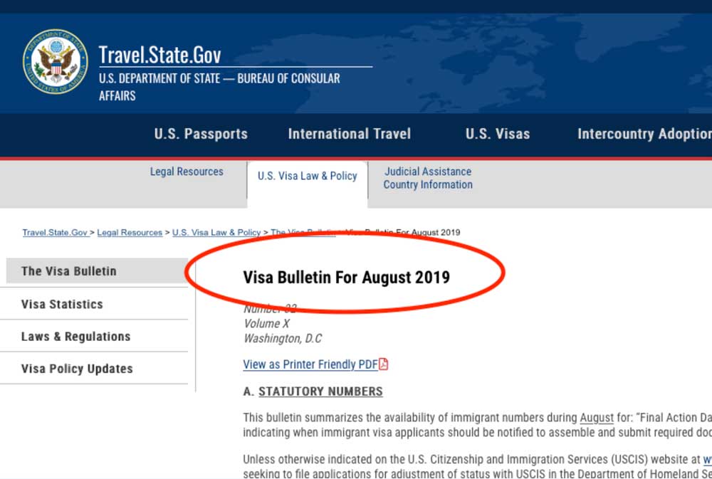 Visa Bulletin for August 2019