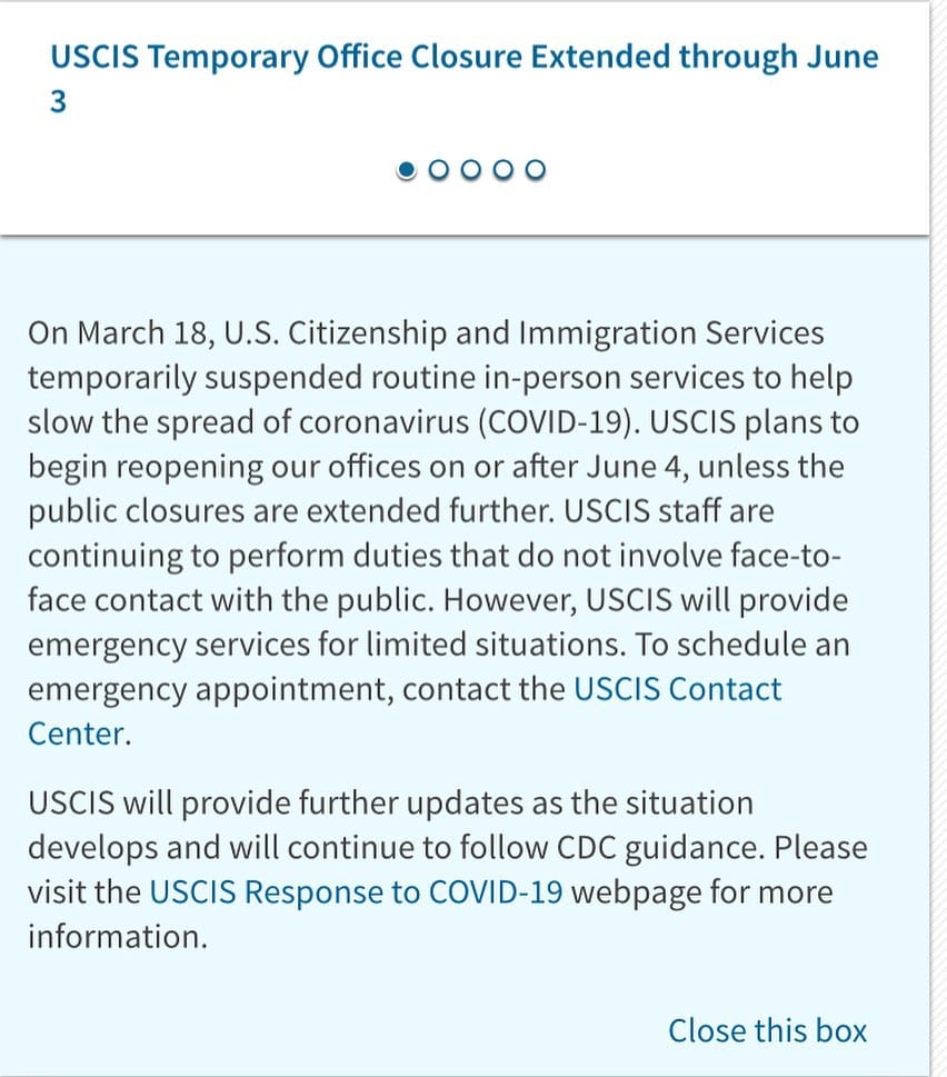 USCIS Temporary Office Closure Extended Through June 3