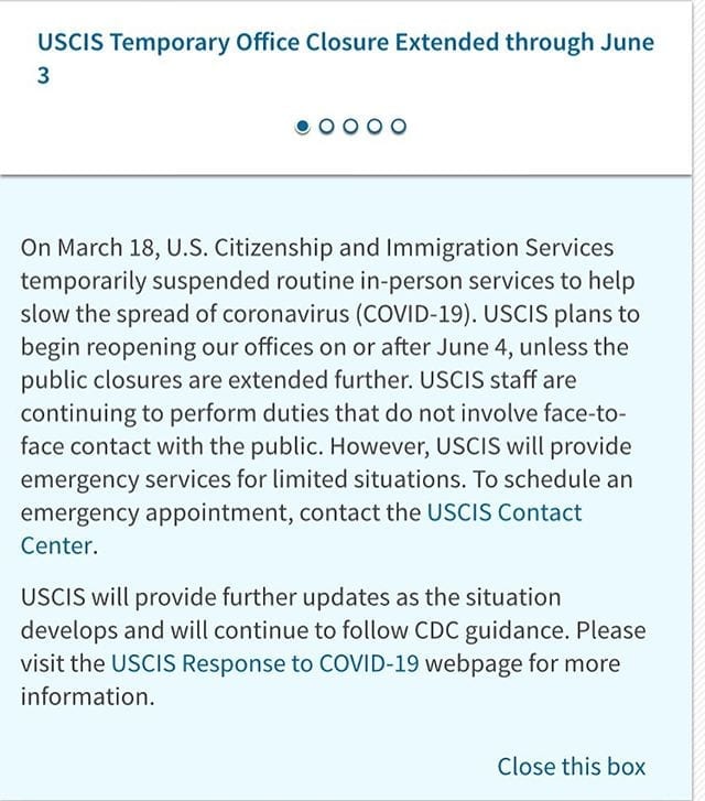 USCIS Temporary Office Closure Extended Through June 3