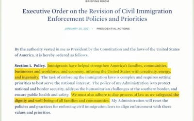 New Executive Order Revising Civil Immigration Enforcement Policies and Priorities. “Immigrants have helped strengthen America’s families, communities, businesses and workforce, and economy, infusing the United States with creativity, energy, and ingenuity. … We must also adhere to due process of law as we safeguard the dignity and well-being of all families and communities. …” ️🤍
