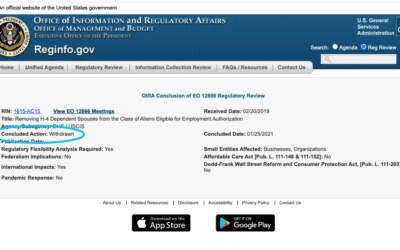 Proposed H4 EAD Recission Rule Withdrawn from Review