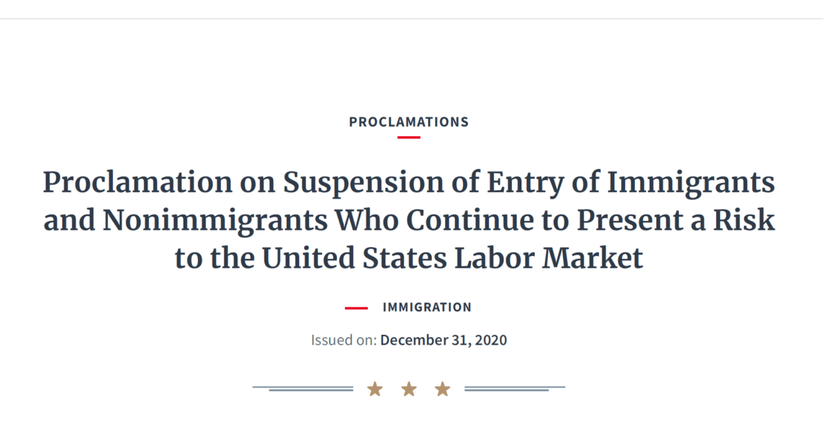 Suspension of Certain Immigrants and Nonimmigrants Continues Until March 31, 2021