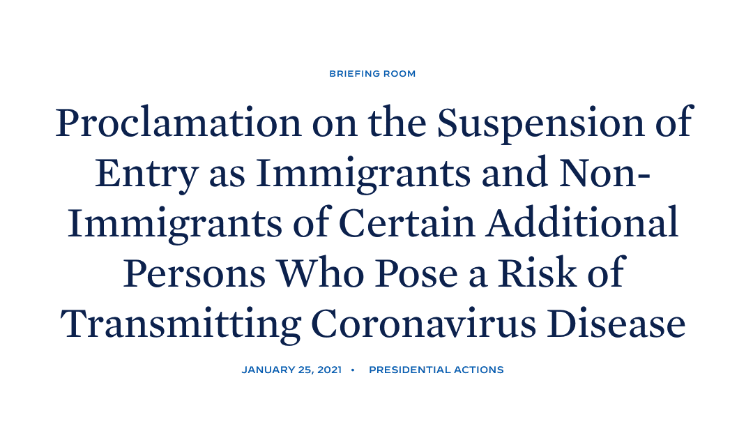 Proclamation on the Suspension of Entry as Immigrants and Non-Immigrants of Certain Additional Persons Who Pose a Risk of Transmitting Coronavirus Disease