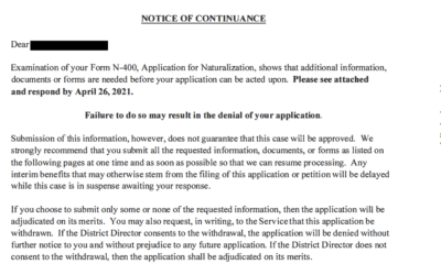 Naturalization Through Military Service – Notice of Continuance